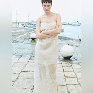 NWT H&M Embroidered Cream Slip Dress. Large. Sold out